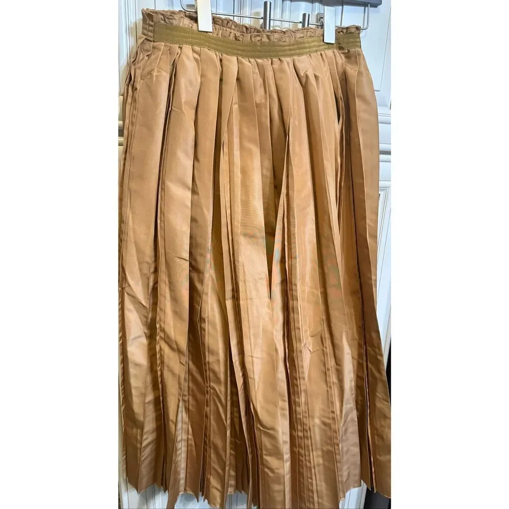 Rare Prada Milano  Pull-On Pleated A-Line Midi Skirt Tan Brown Size 38 NWOT